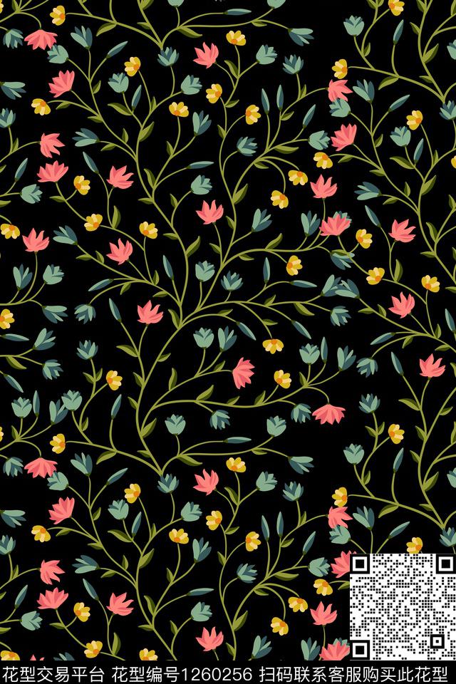 小碎花手绘花卉数码印花华亿平台下载（图片编号: 1260256） - 瓦栏（Walan）