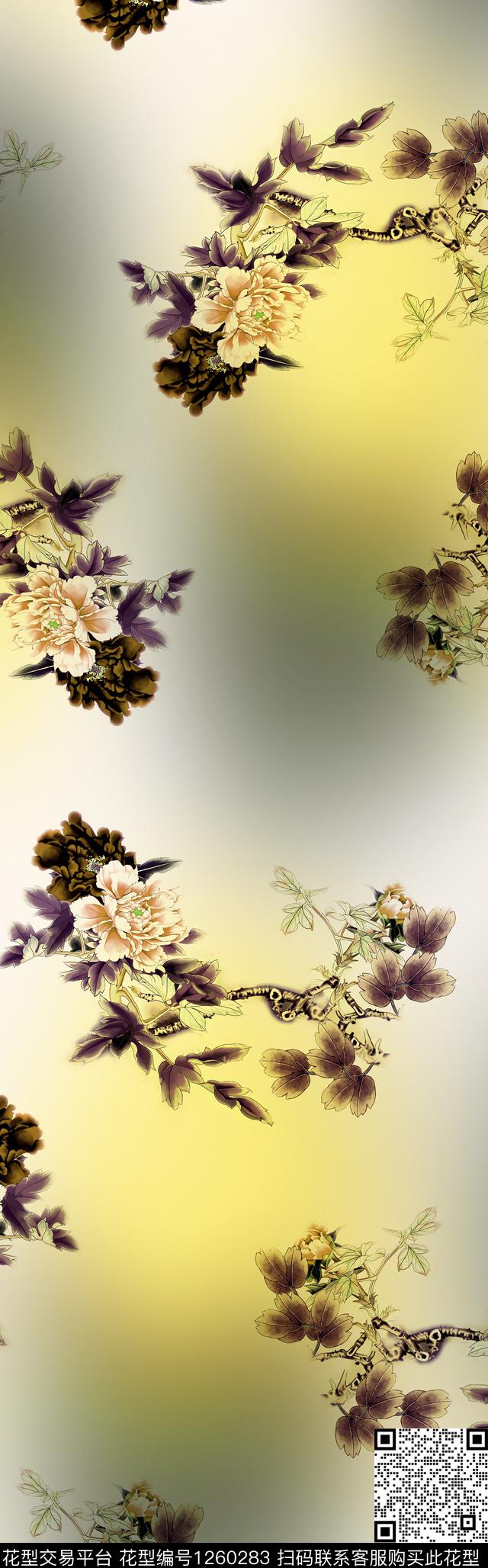 披肩长巾牡丹传统华亿平台数码印花华亿平台下载（图片编号: 1260283） - 瓦栏（Walan）