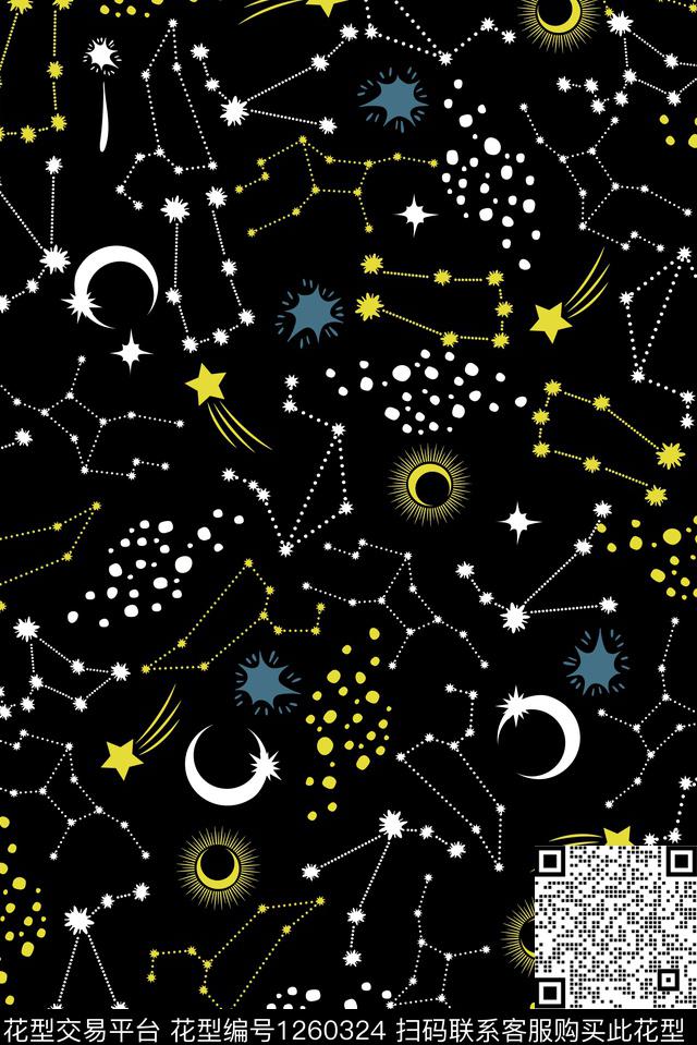 休闲星星月亮传统印花华亿平台下载（图片编号: 1260324） - 瓦栏（Walan）