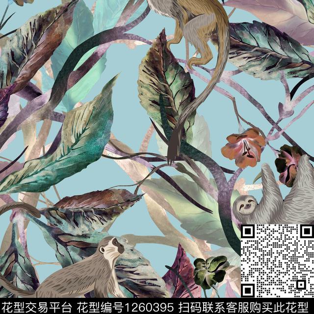 大牌风绿植树叶动物数码印花华亿平台下载（图片编号: 1260395） - 瓦栏（Walan）