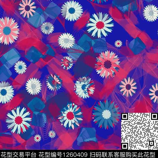 创意混合拼接花卉数码印花华亿平台下载（图片编号: 1260409） - 瓦栏（Walan）