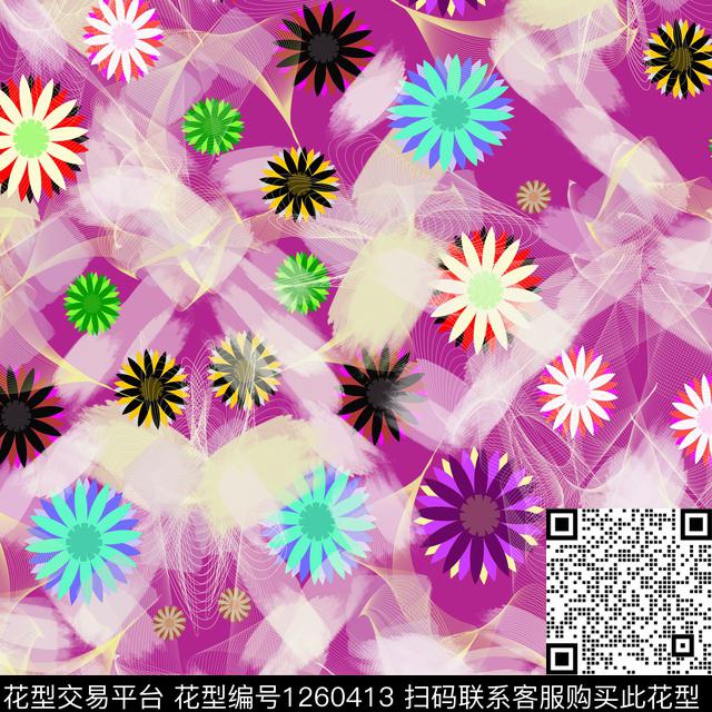 创意混合拼接花卉数码印花华亿平台下载（图片编号: 1260413） - 瓦栏（Walan）