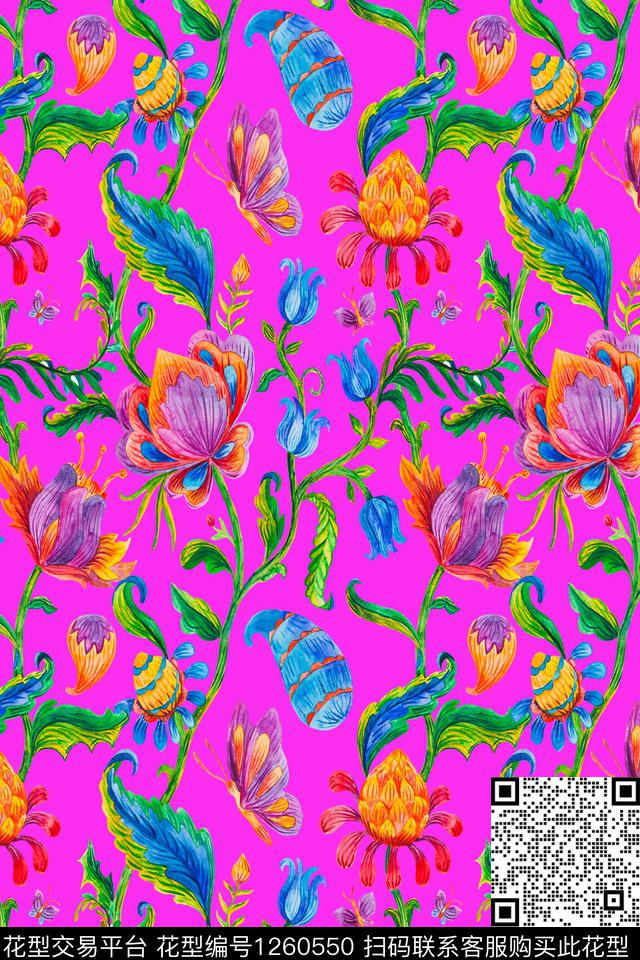 水彩手绘佩斯利数码印花华亿平台下载（图片编号: 1260550） - 瓦栏（Walan）