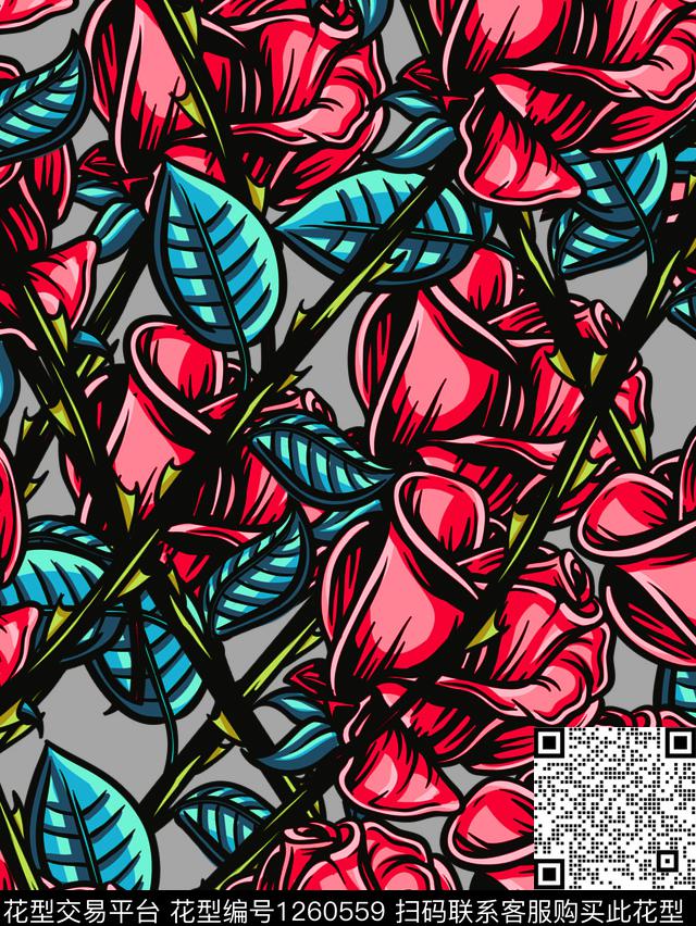 时尚花卉大牌风传统印花华亿平台下载（图片编号: 1260559） - 瓦栏（Walan）