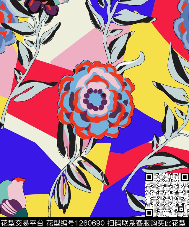 风格化花卉天堂花园花卉传统印花华亿平台下载（图片编号: 1260690） - 瓦栏（Walan）