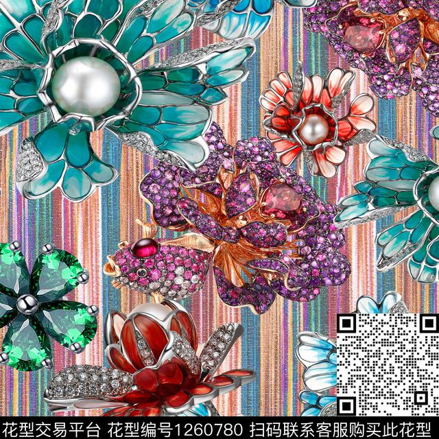 欧洲珠宝宝石花卉数码印花华亿平台下载（图片编号: 1260780） - 瓦栏（Walan）