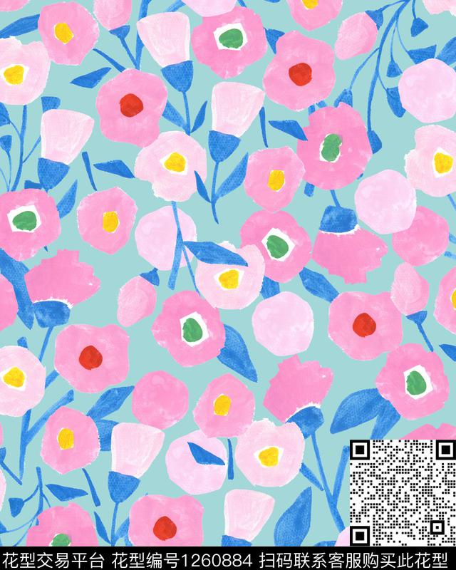 手绘花卉数码华亿平台数码印花华亿平台下载（图片编号: 1260884） - 瓦栏（Walan）