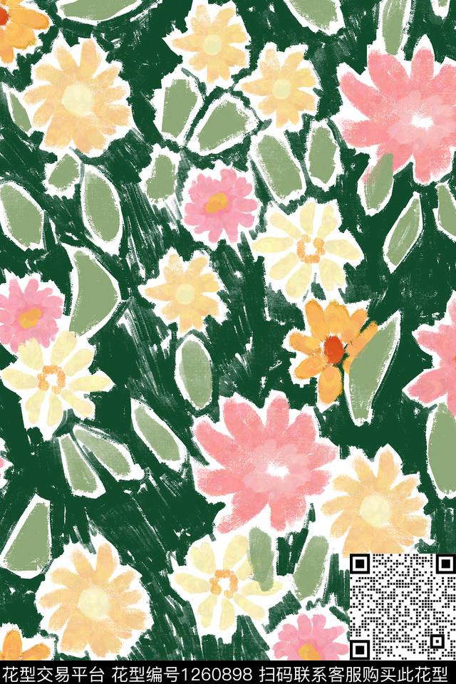 手绘花卉数码华亿平台数码印花华亿平台下载（图片编号: 1260898） - 瓦栏（Walan）