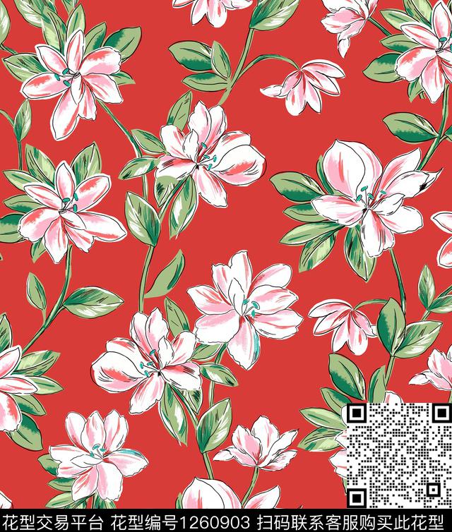手绘绿植树叶花卉数码印花华亿平台下载（图片编号: 1260903） - 瓦栏（Walan）