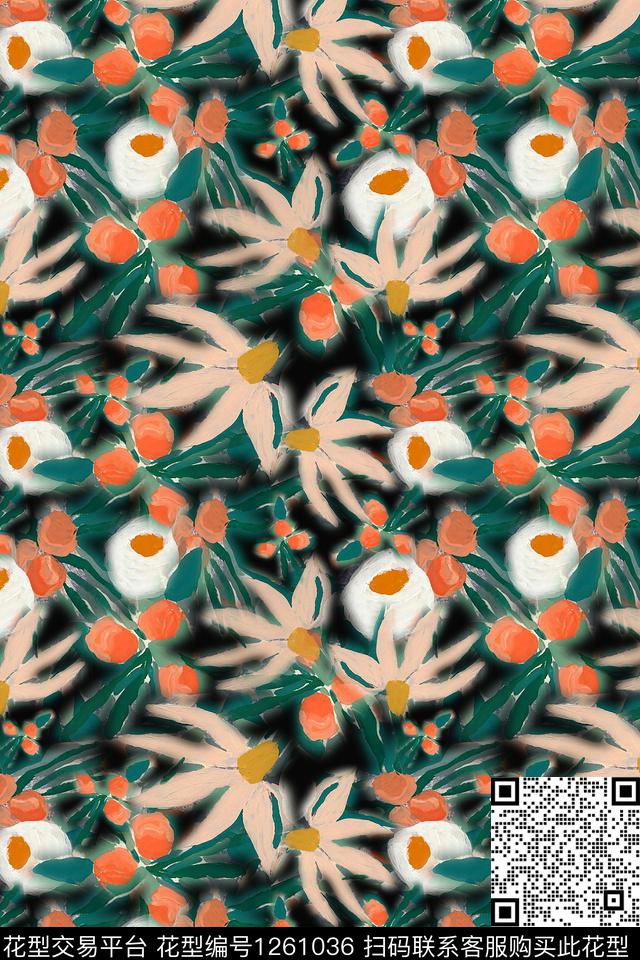 植物手绘线条笔触天堂花卉数码印花华亿平台下载（图片编号: 1261036） - 瓦栏（Walan）