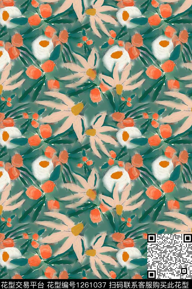 植物手绘线条笔触天堂花卉数码印花华亿平台下载（图片编号: 1261037） - 瓦栏（Walan）