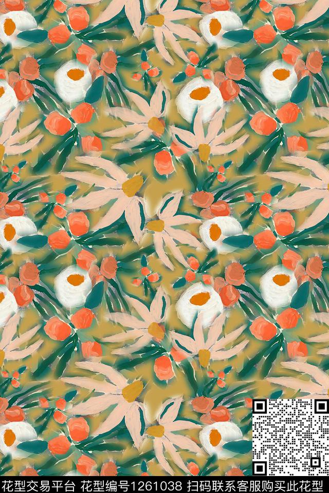 植物手绘线条笔触天堂花卉数码印花华亿平台下载（图片编号: 1261038） - 瓦栏（Walan）