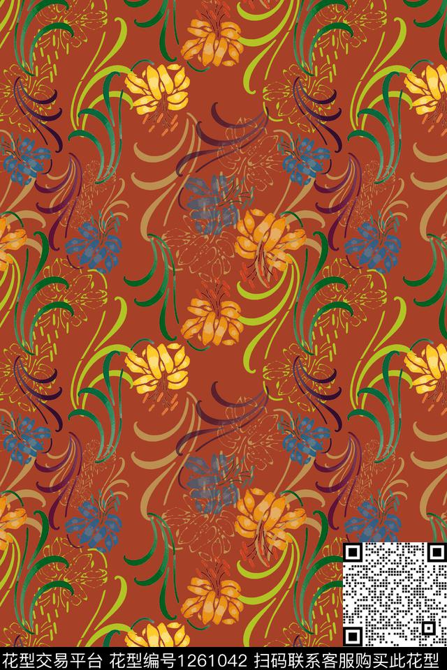 天堂花卉植物碎碎花数码印花华亿平台下载（图片编号: 1261042） - 瓦栏（Walan）
