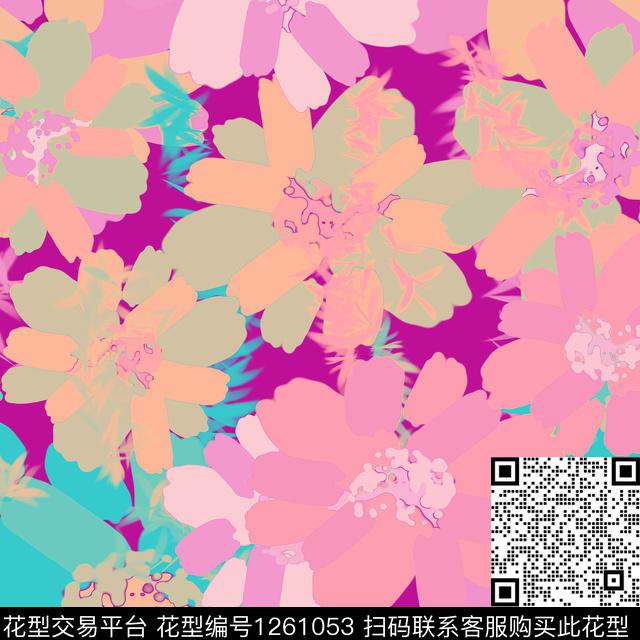 混合拼接炫彩手绘数码印花华亿平台下载（图片编号: 1261053） - 瓦栏（Walan）