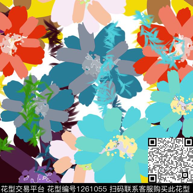 混合拼接炫彩手绘数码印花华亿平台下载（图片编号: 1261055） - 瓦栏（Walan）