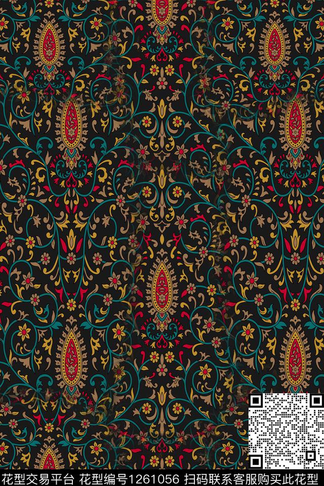 抽象花卉旗袍民族风数码印花华亿平台下载（图片编号: 1261056） - 瓦栏（Walan）