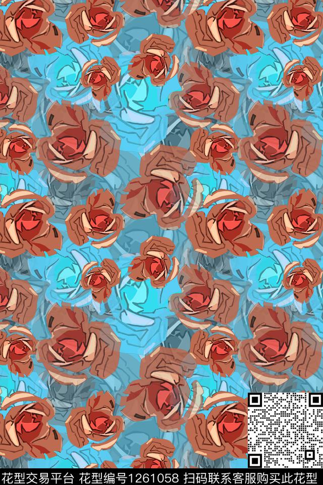 玫瑰花语天堂花卉植物数码印花华亿平台下载（图片编号: 1261058） - 瓦栏（Walan）