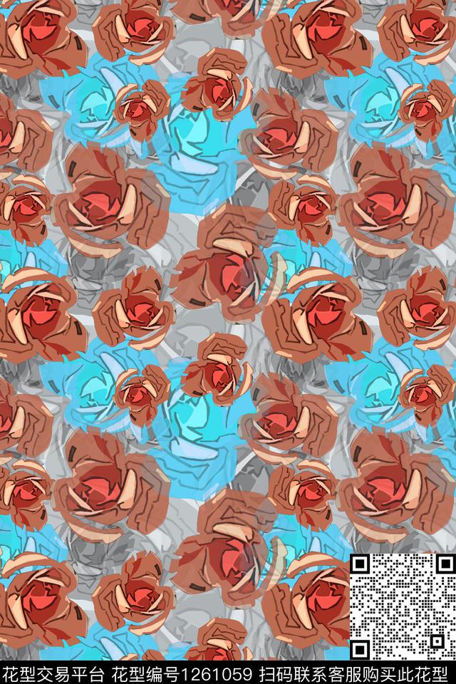 玫瑰花语天堂花卉植物数码印花华亿平台下载（图片编号: 1261059） - 瓦栏（Walan）