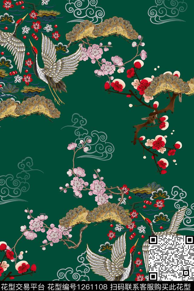梅花仙鹤大牌风数码印花华亿平台下载（图片编号: 1261108） - 瓦栏（Walan）