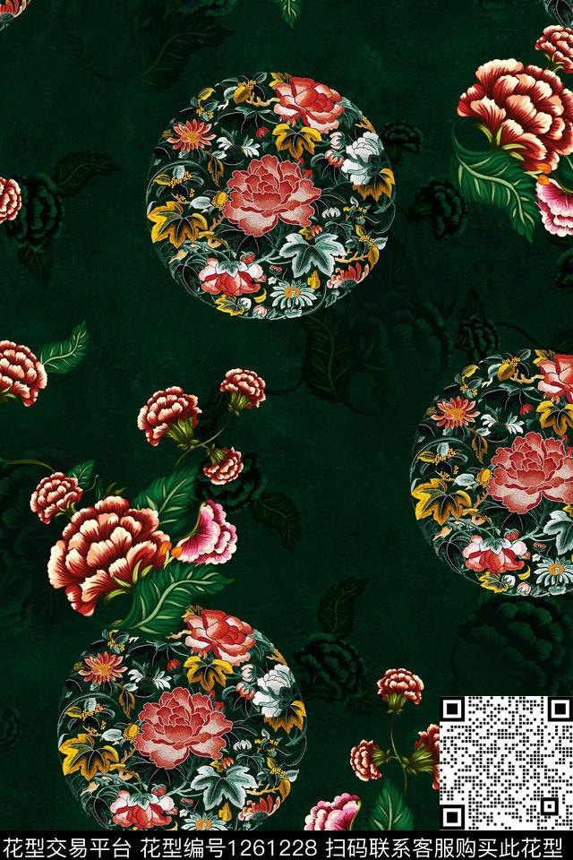 花卉香云纱中国风数码印花华亿平台下载（图片编号: 1261228） - 瓦栏（Walan）