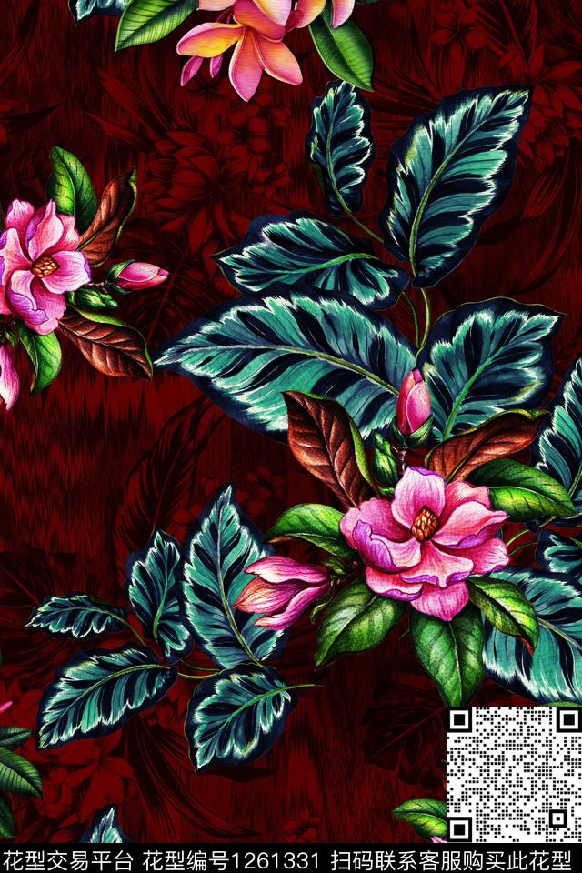 花卉中老年绿植树叶数码印花华亿平台下载（图片编号: 1261331） - 瓦栏（Walan）