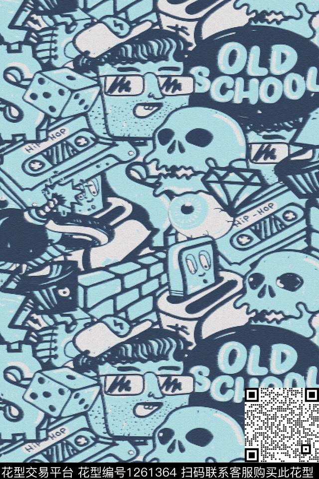 卫衣夹克抽象骷髅传统印花华亿平台下载（图片编号: 1261364） - 瓦栏（Walan）