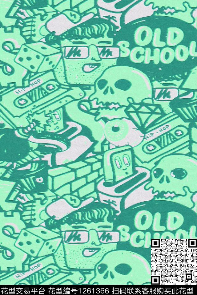 卫衣夹克抽象骷髅传统印花华亿平台下载（图片编号: 1261366） - 瓦栏（Walan）