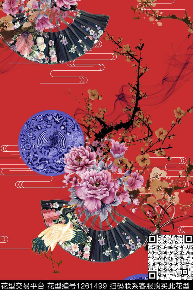 旗袍花卉香云纱数码印花华亿平台下载（图片编号: 1261499） - 瓦栏（Walan）