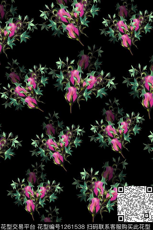女装手绘花卉满版花卉数码印花华亿平台下载（图片编号: 1261538） - 瓦栏（Walan）