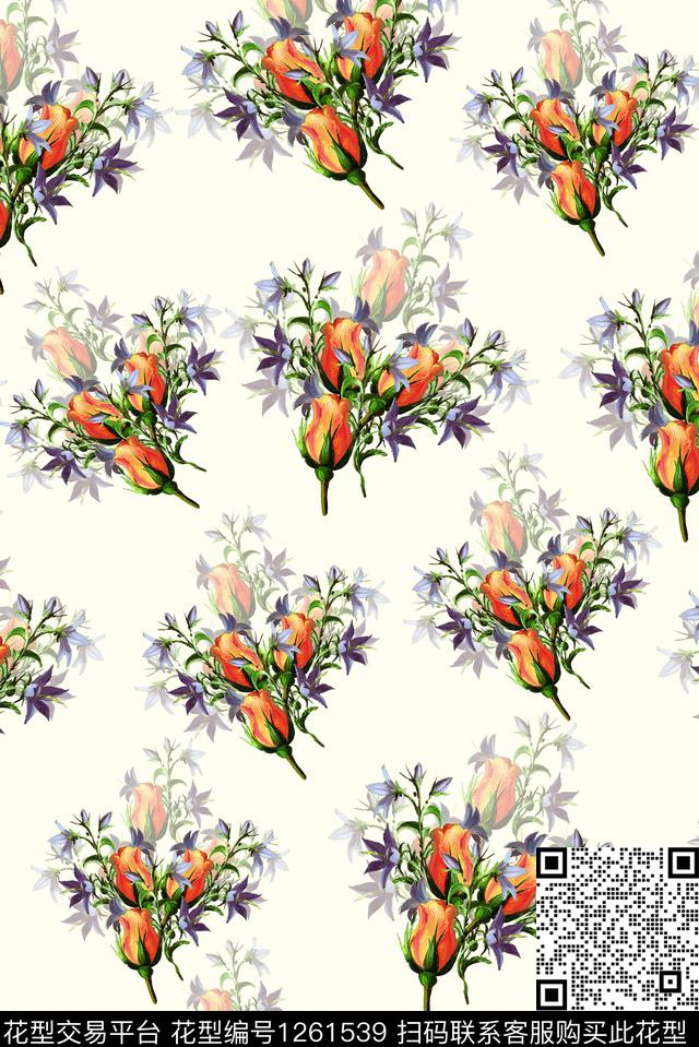 女装手绘花卉满版花卉数码印花华亿平台下载（图片编号: 1261539） - 瓦栏（Walan）