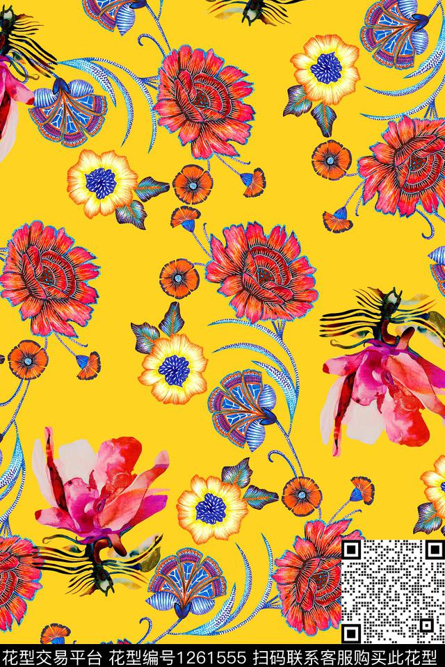 春夏华亿平台大牌风民族风数码印花华亿平台下载（图片编号: 1261555） - 瓦栏（Walan）