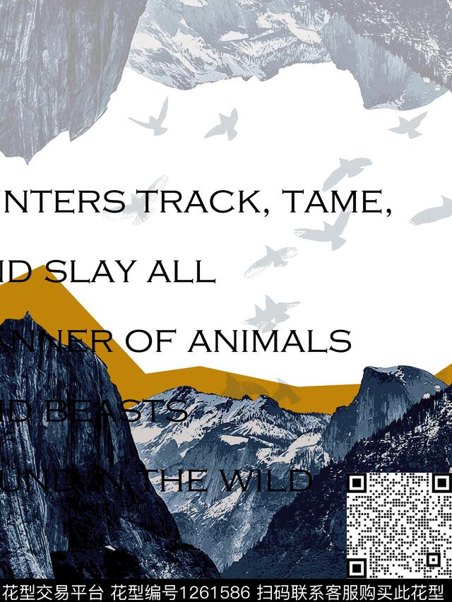 字母雪山鸟传统印花华亿平台下载（图片编号: 1261586） - 瓦栏（Walan）