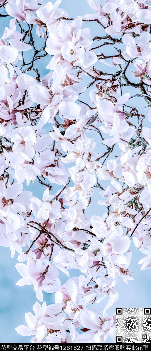清爽底花卉玉兰花中国风数码印花华亿平台下载（图片编号: 1261627） - 瓦栏（Walan）