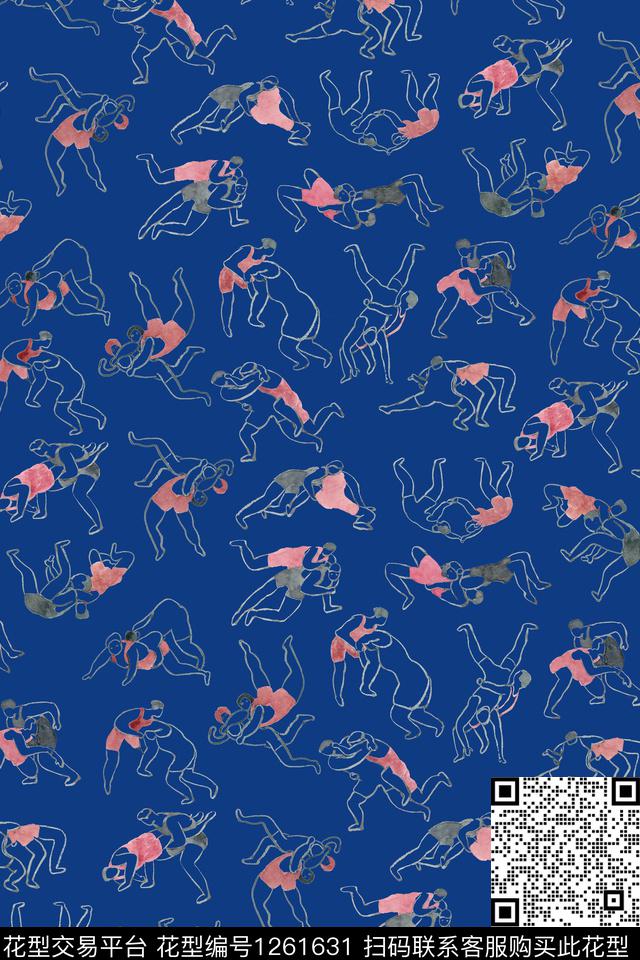 水彩运动摔跤数码印花华亿平台下载（图片编号: 1261631） - 瓦栏（Walan）