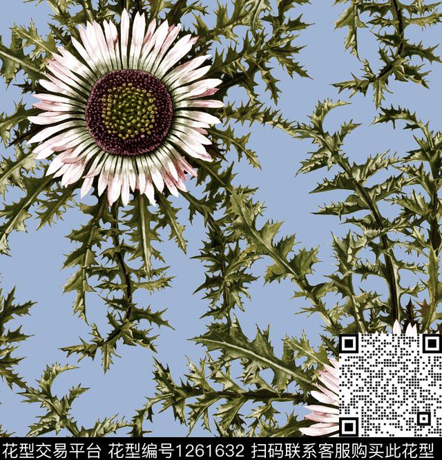 鸢尾花蒲公英手绘大花数码印花华亿平台下载（图片编号: 1261632） - 瓦栏（Walan）