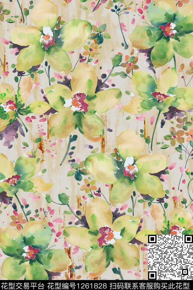 大牌风花卉水彩花卉数码印花华亿平台下载（图片编号: 1261828） - 瓦栏（Walan）