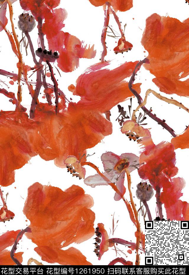 梅花水彩花卉荷花数码印花华亿平台下载（图片编号: 1261950） - 瓦栏（Walan）