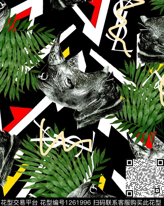 几何动物头动物数码印花华亿平台下载（图片编号: 1261996） - 瓦栏（Walan）