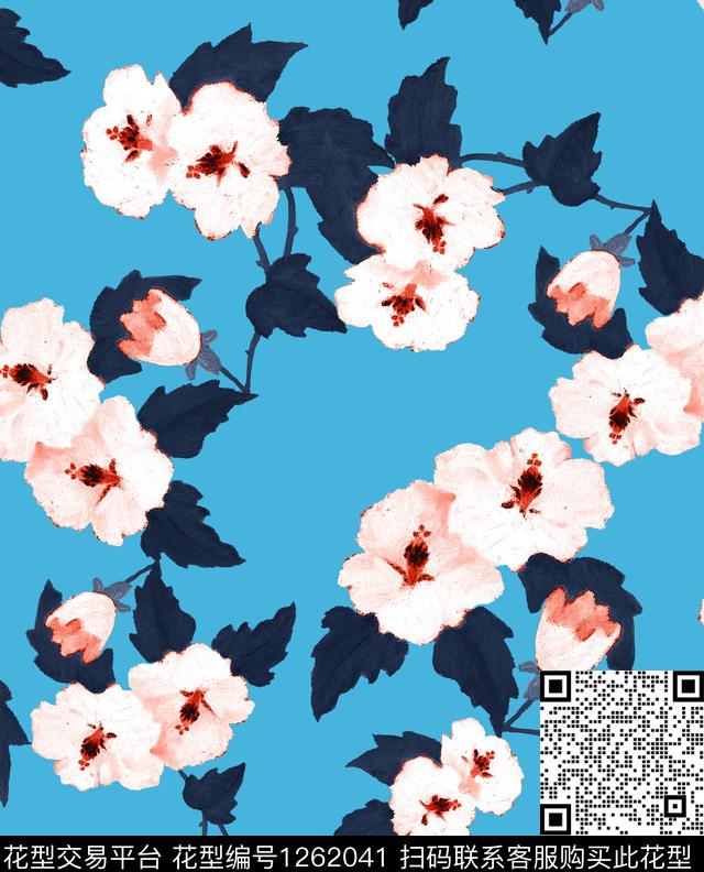 手绘花卉数码印花华亿平台下载（图片编号: 1262041） - 瓦栏（Walan）