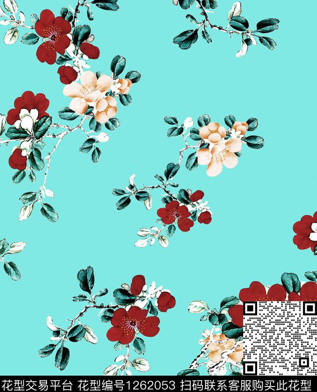 梅花水彩花卉数码印花华亿平台下载（图片编号: 1262053） - 瓦栏（Walan）