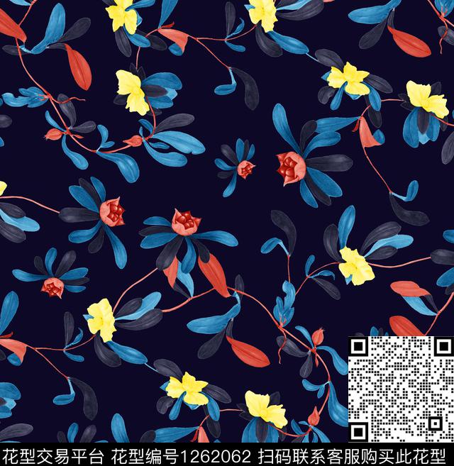 手绘花卉数码印花华亿平台下载（图片编号: 1262062） - 瓦栏（Walan）