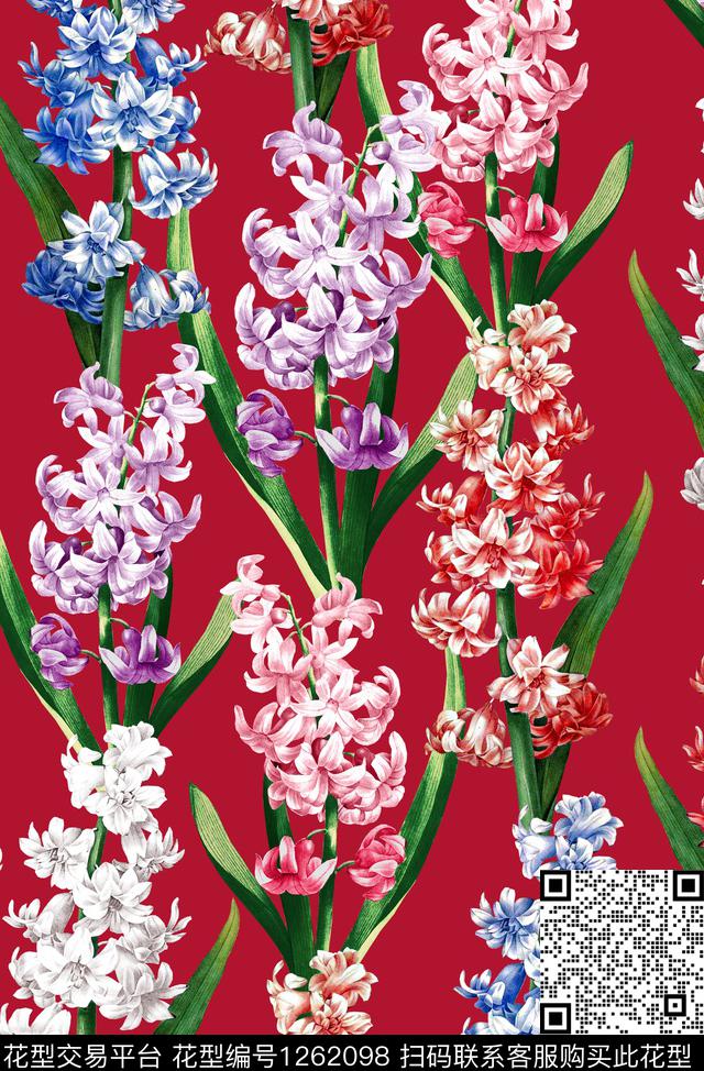 清爽底花卉绿植树叶数码印花华亿平台下载（图片编号: 1262098） - 瓦栏（Walan）