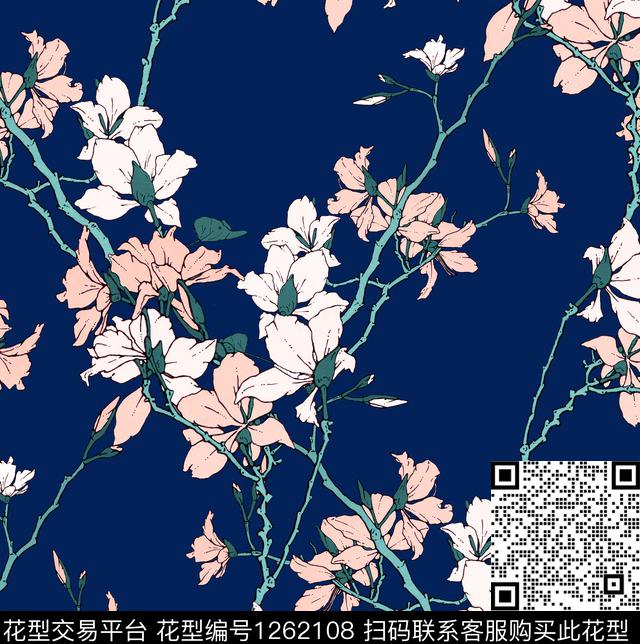 手绘花卉数码印花华亿平台下载（图片编号: 1262108） - 瓦栏（Walan）