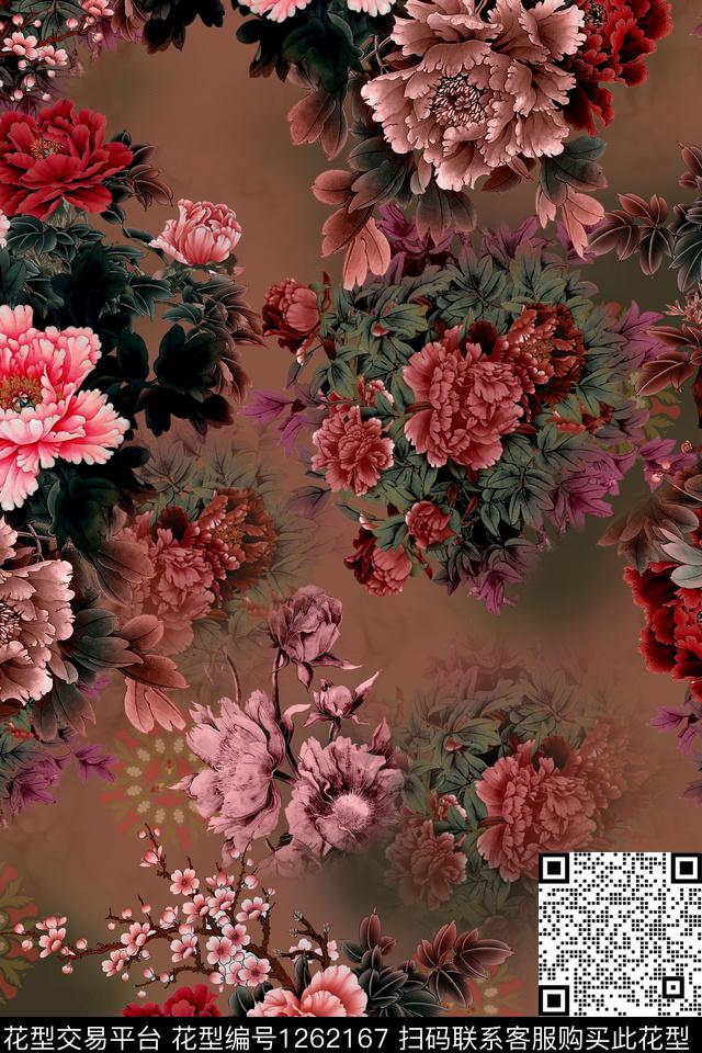 连衣裙中国风花卉数码印花华亿平台下载（图片编号: 1262167） - 瓦栏（Walan）