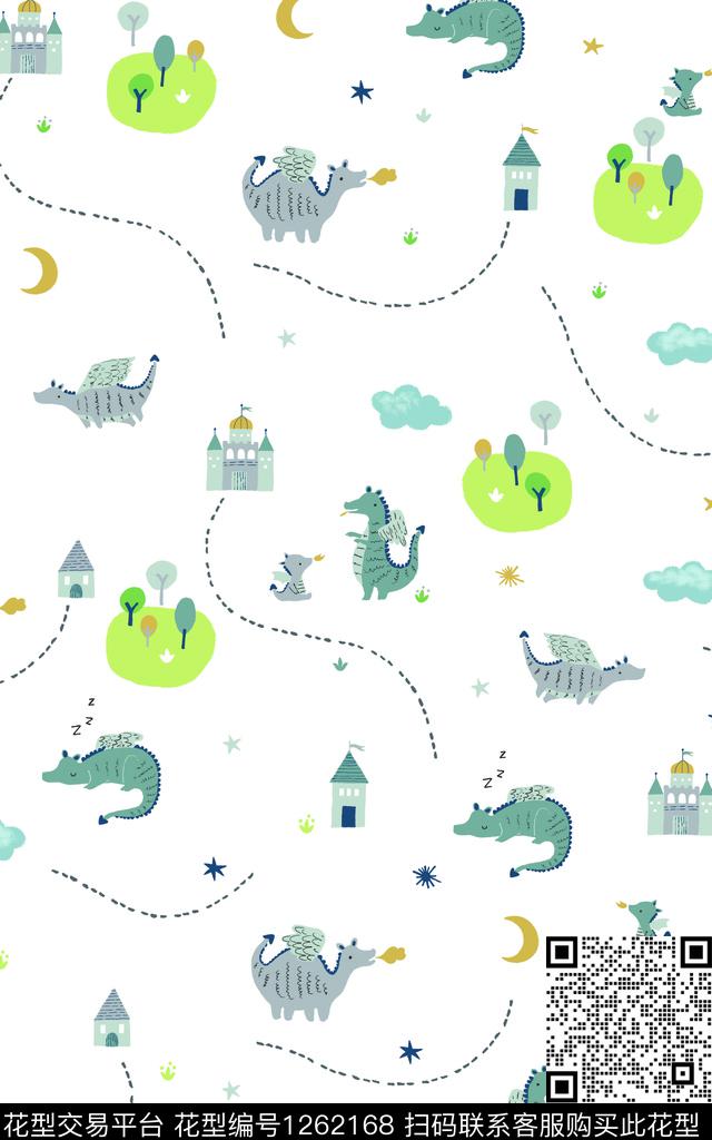 白底花卡通动物美国传统印花华亿平台下载（图片编号: 1262168） - 瓦栏（Walan）