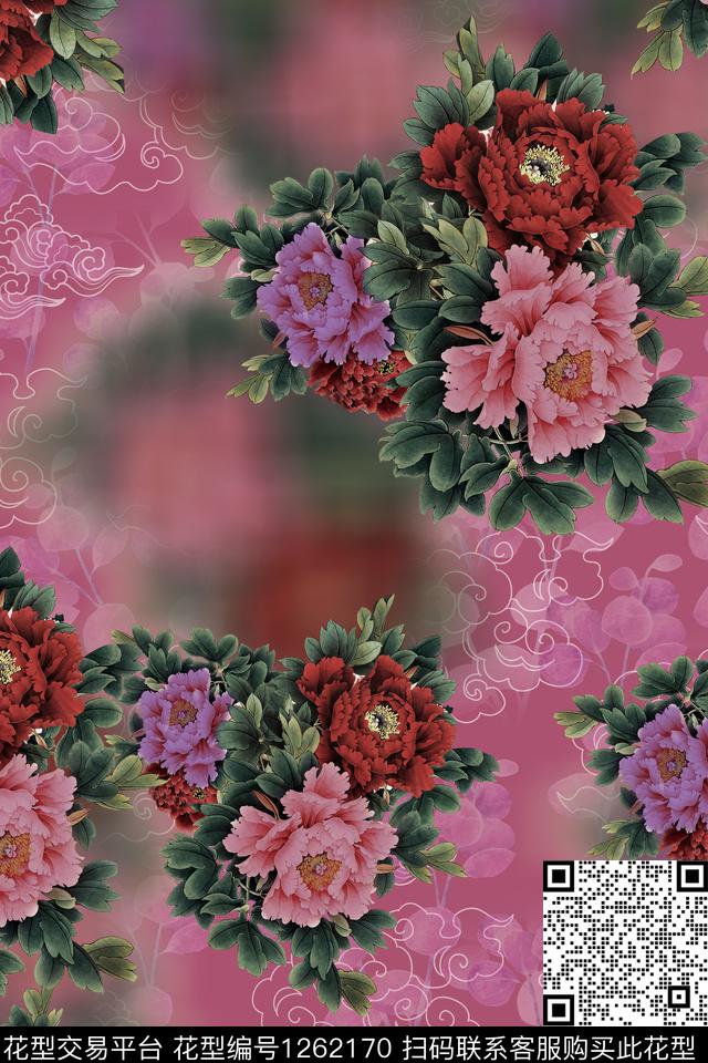 连衣裙中国风复古数码印花华亿平台下载（图片编号: 1262170） - 瓦栏（Walan）