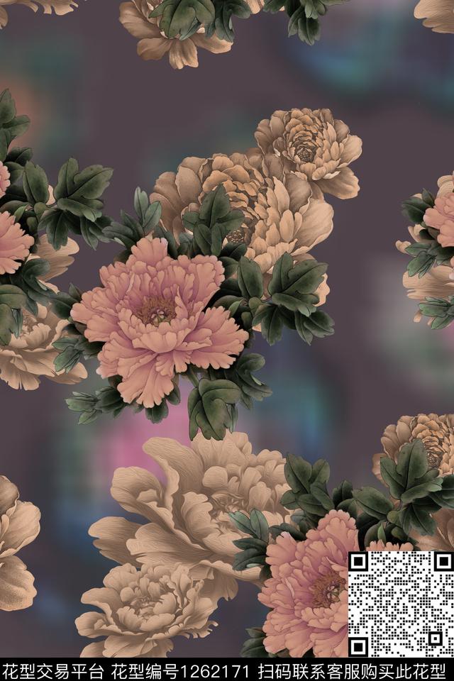 连衣裙中国风复古数码印花华亿平台下载（图片编号: 1262171） - 瓦栏（Walan）