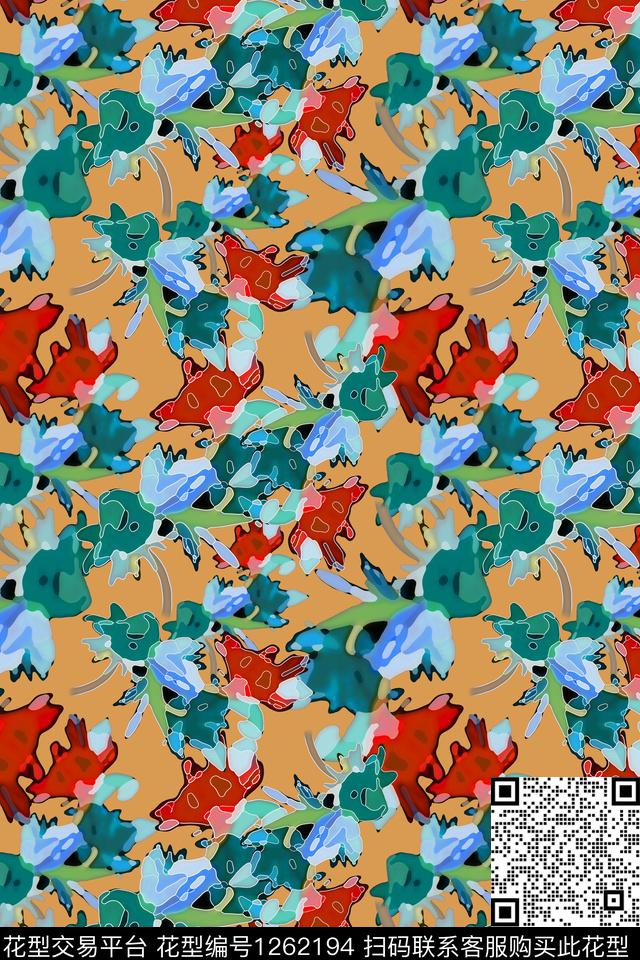 天堂花园迷彩图案植物数码印花华亿平台下载（图片编号: 1262194） - 瓦栏（Walan）