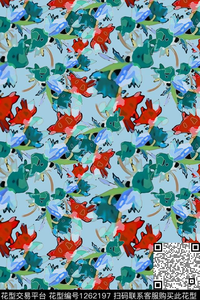 天堂花园迷彩图案植物数码印花华亿平台下载（图片编号: 1262197） - 瓦栏（Walan）