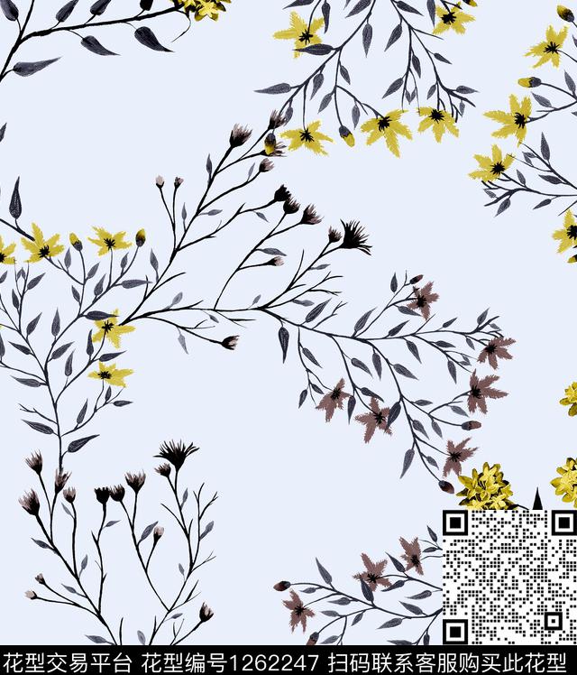 兰花葡萄小碎花数码印花华亿平台下载（图片编号: 1262247） - 瓦栏（Walan）